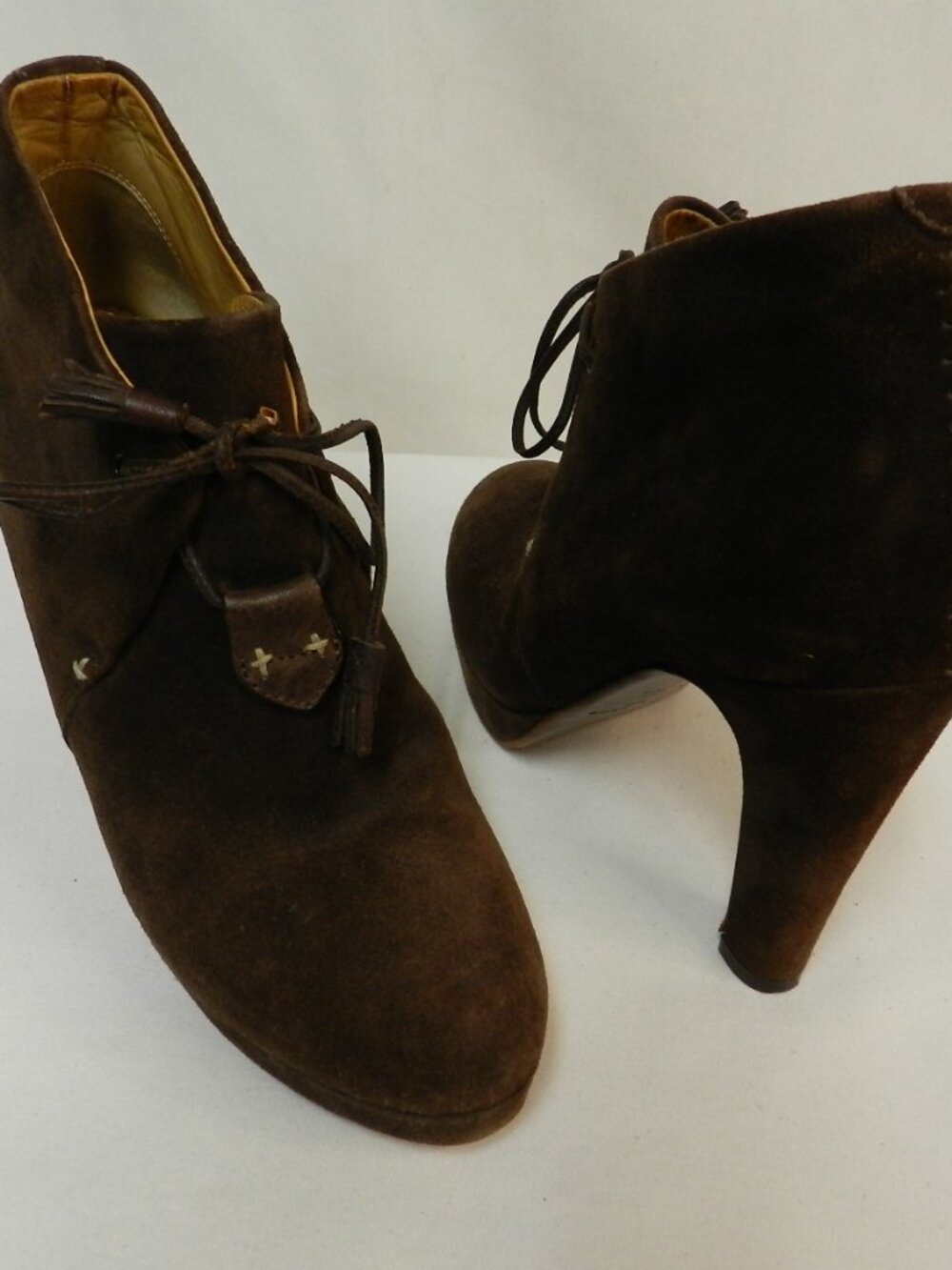 Rag & Bone Suede Tassel ankle heeled boots booties brown lace Size Sz 37  US 7